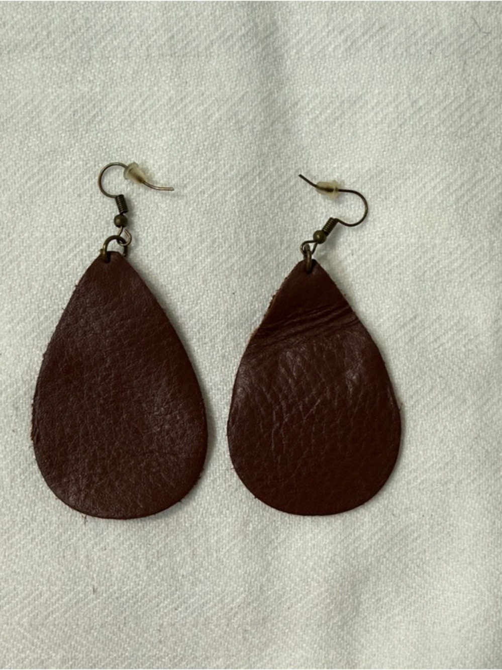 Classic Brown Teardrop Leather Earrings - Handmade in the USA
